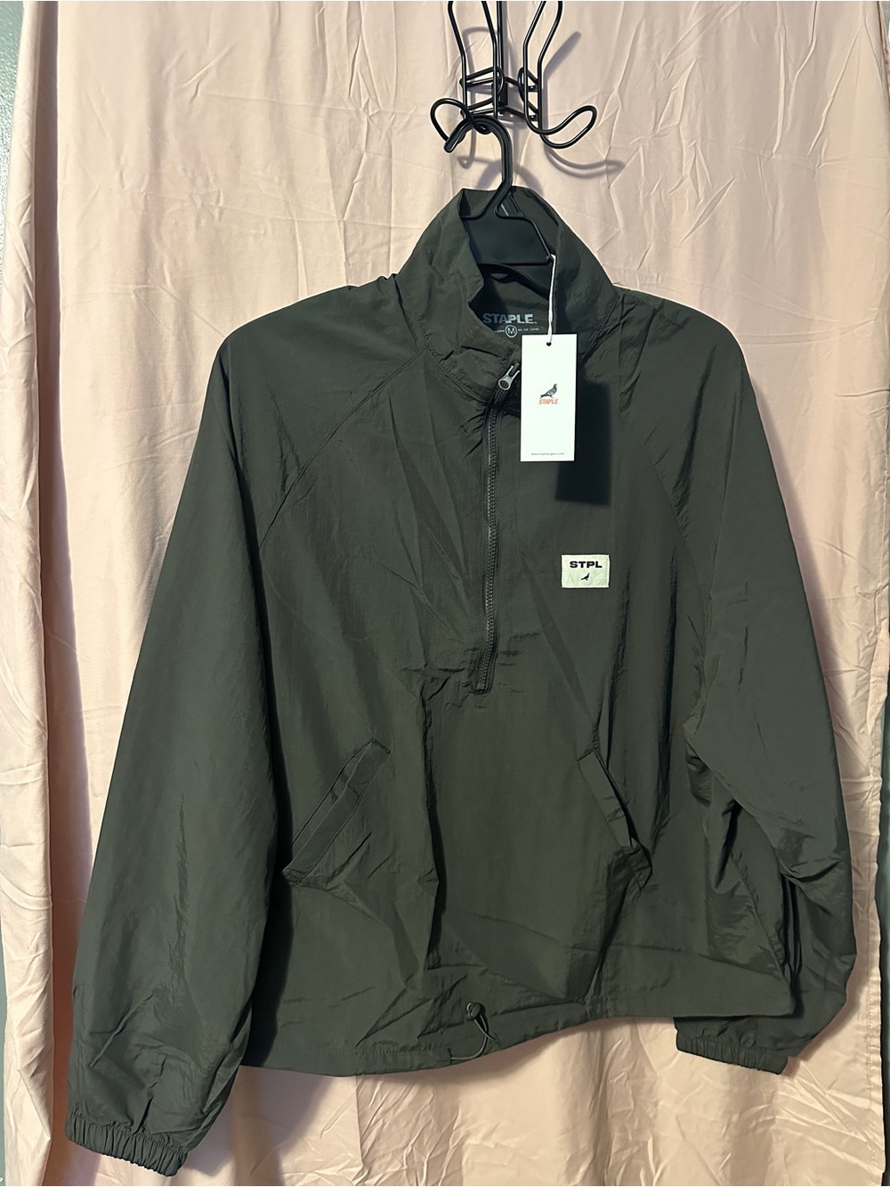 Staple Men's Black 1/4 Zip Lightweight Windbreaker Jacket Stand-Up Collar M